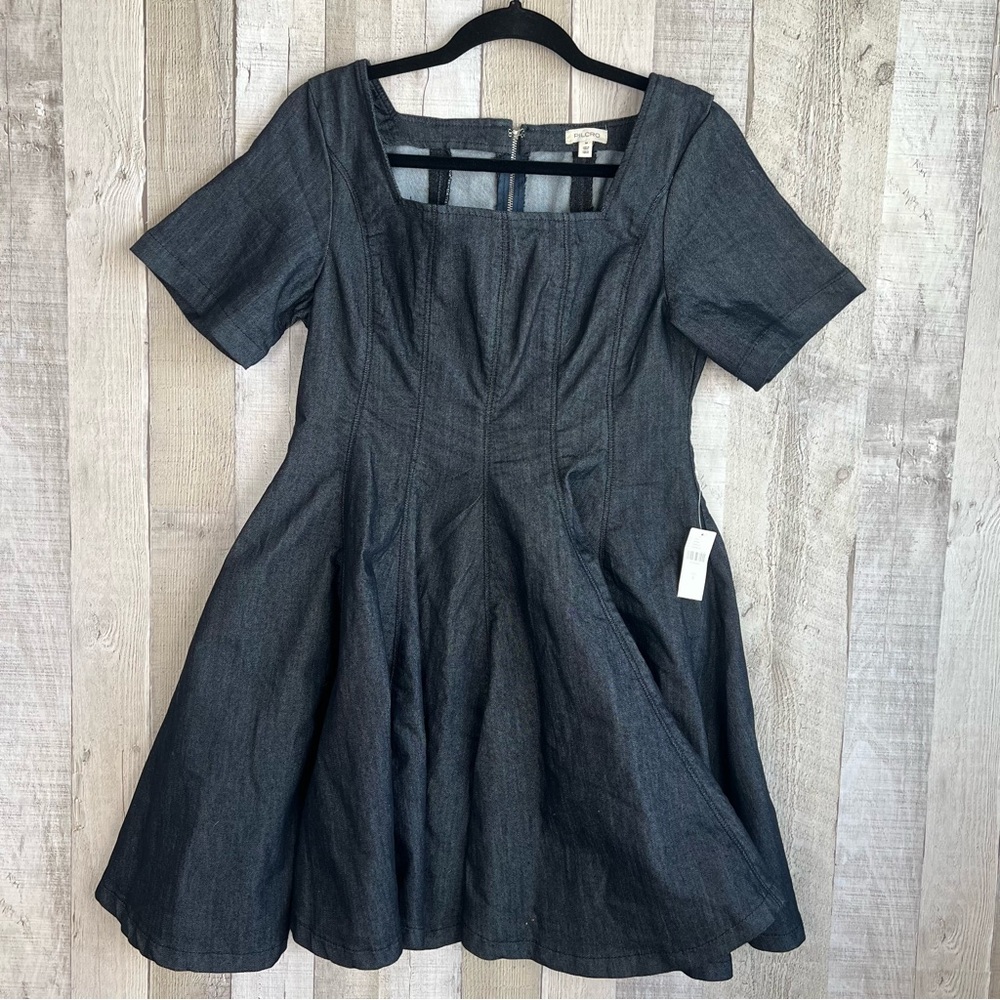 NWT Anthropologie Pilcro Short-Sleeve Square-Neck Denim Mini Dress Medium - Picture 7 of 15